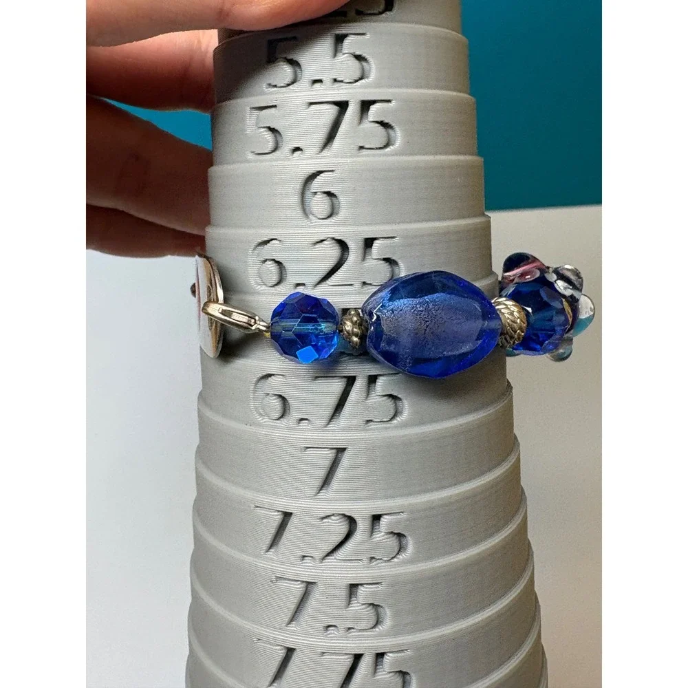 Heart Patient Medical Alert Bracelet‎ Blue Glass Beaded Lampwork Floral ID